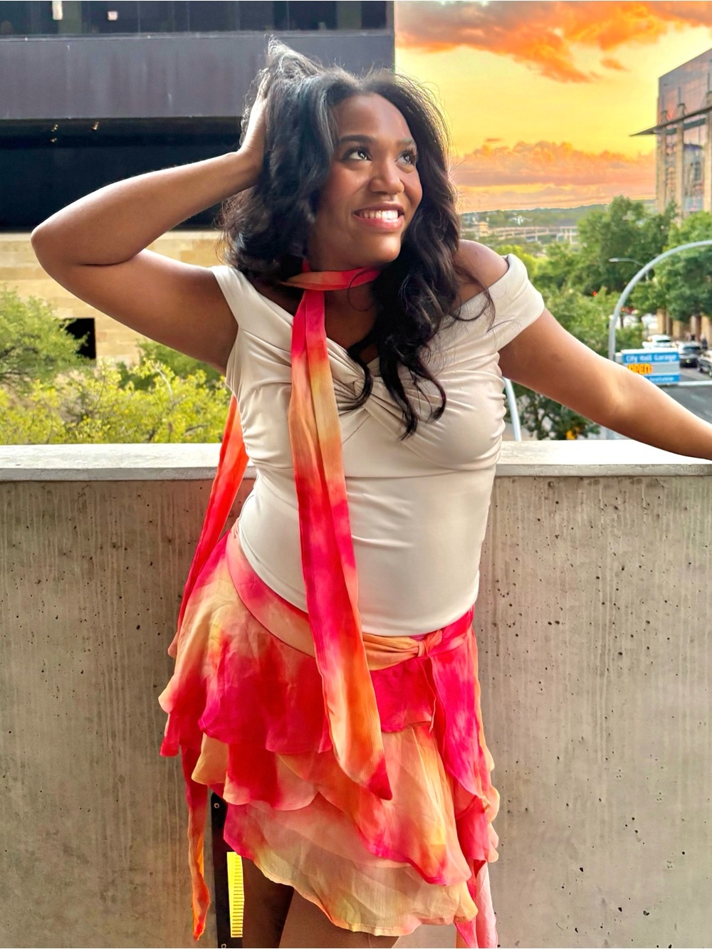 Missguided Pink Orange Tie Dye Layered Ruffle Mini Skirt Festival Y2K XL